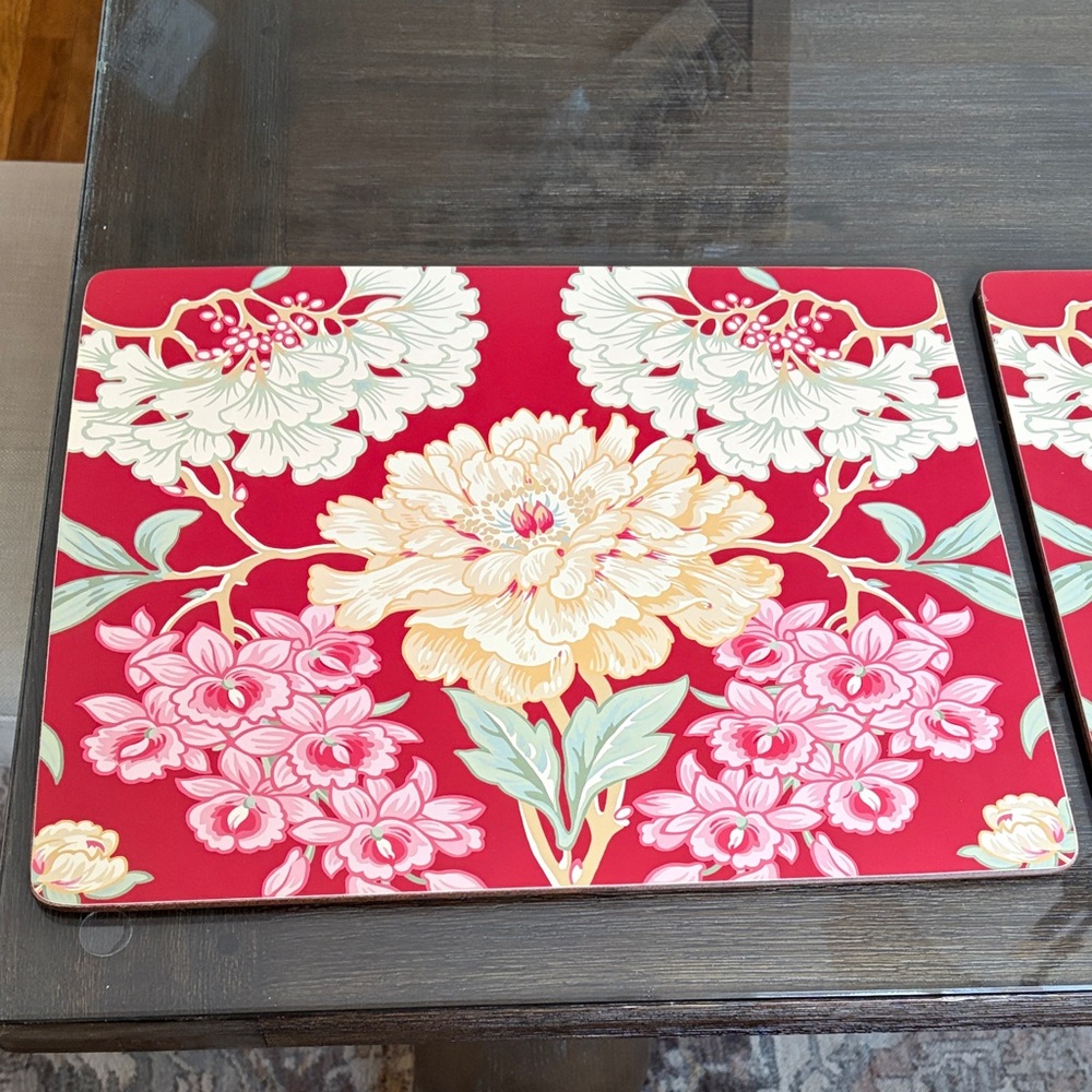 Pottery Barn vintage floral corked back placemats x4 NWT